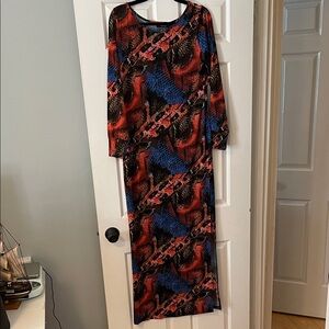 Vertigo Paris Red and Blue snake Patterned Long Sleeve Dress nwt medium